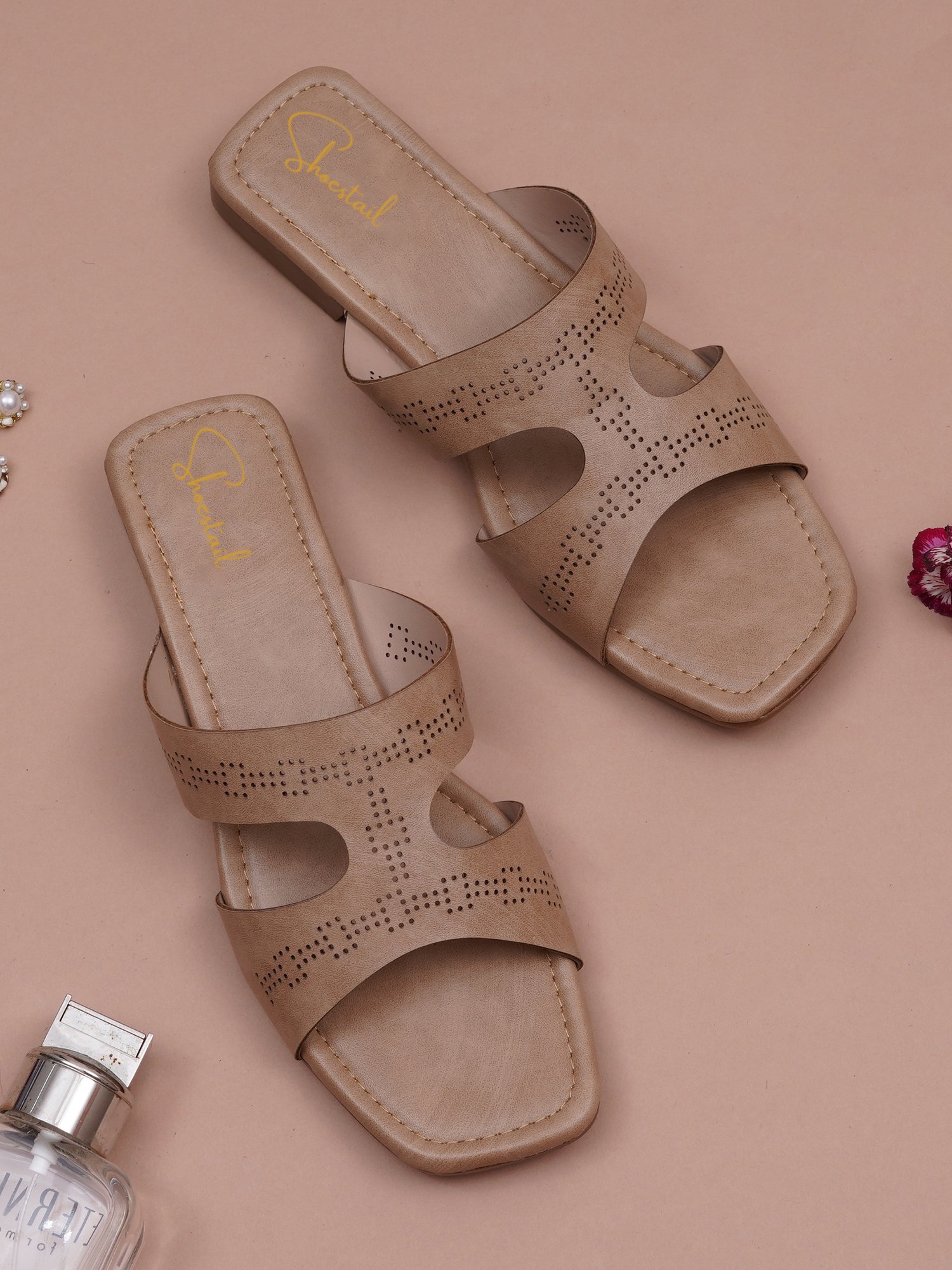 Embellished Cutwork Flat Sandals for Women