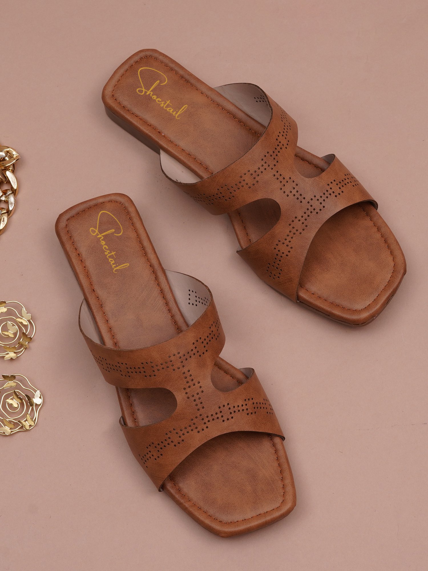 Embellished Cutwork Flat Sandals for Women