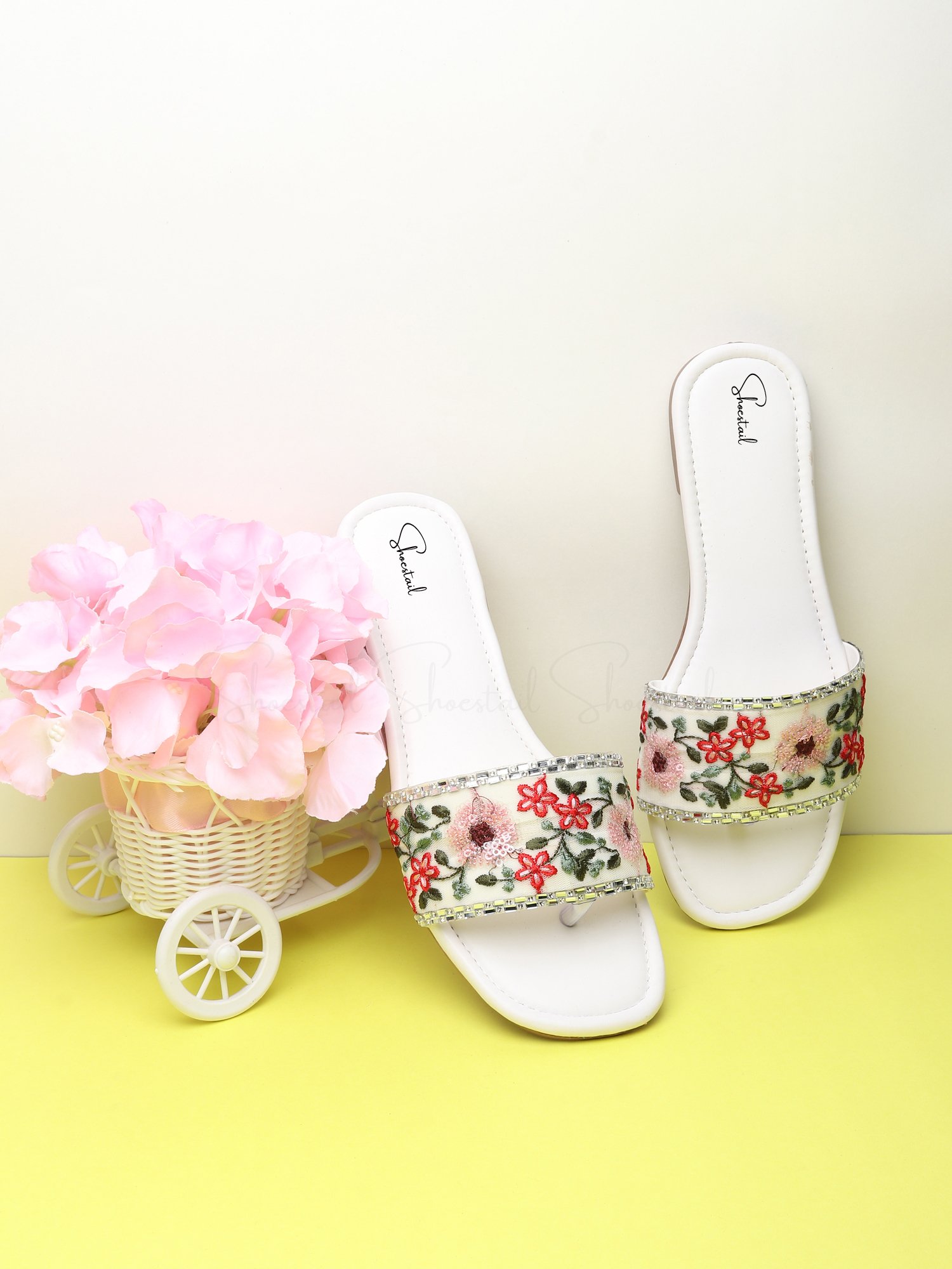 Shoestail Women’s Floral Embroidered Flat Sandals